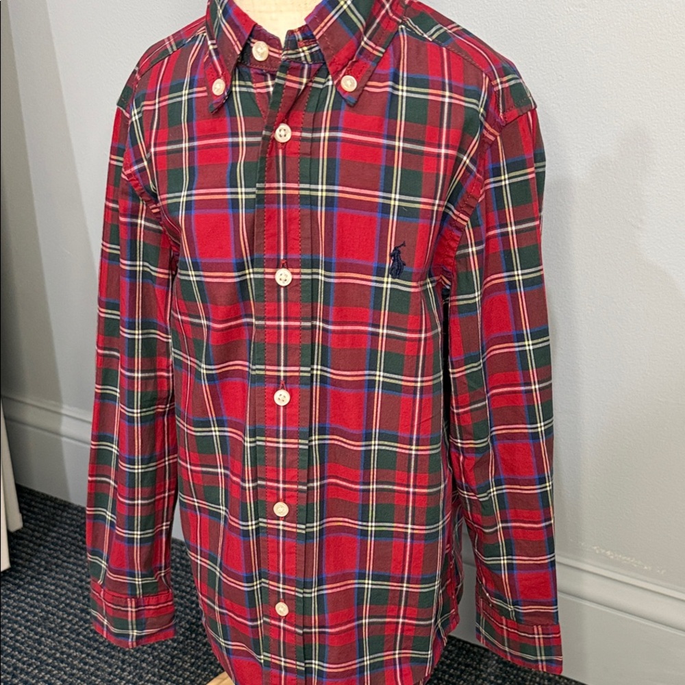 Boys Ralph Lauren Red and Green Tartan Plaid Button-Down Shirt